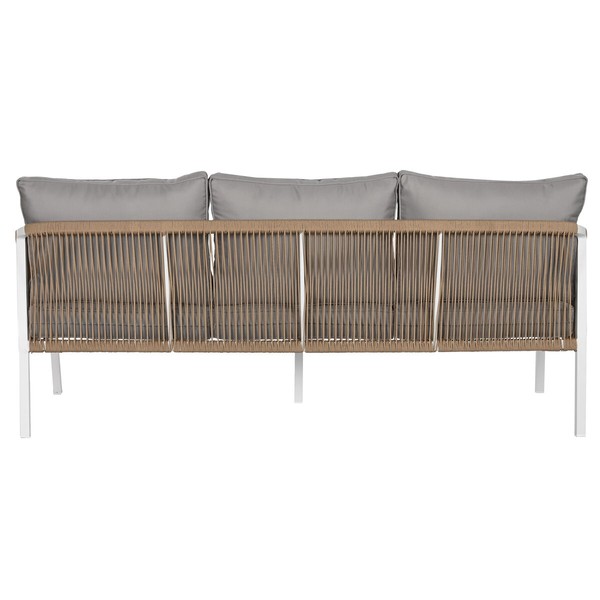 Table Set with 3 Armchairs Home ESPRIT White Natural Light grey 189 x 73 x 84 cm (4 Pieces)