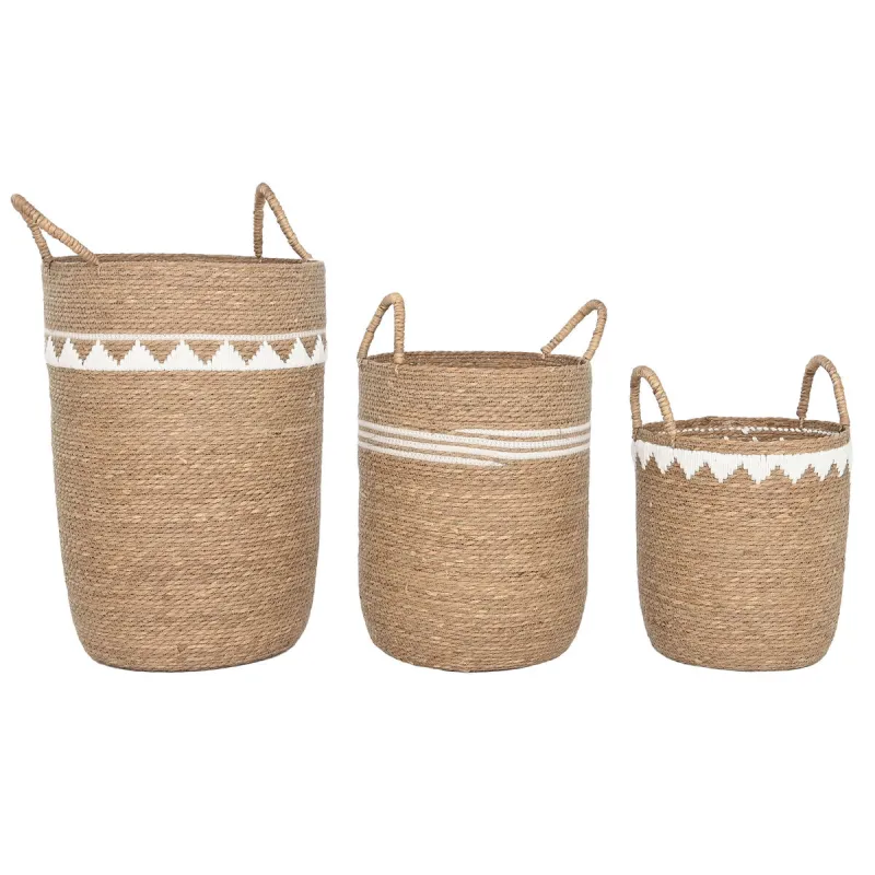 Basket set Home ESPRIT White Natural Seagrass (3 Pieces)
