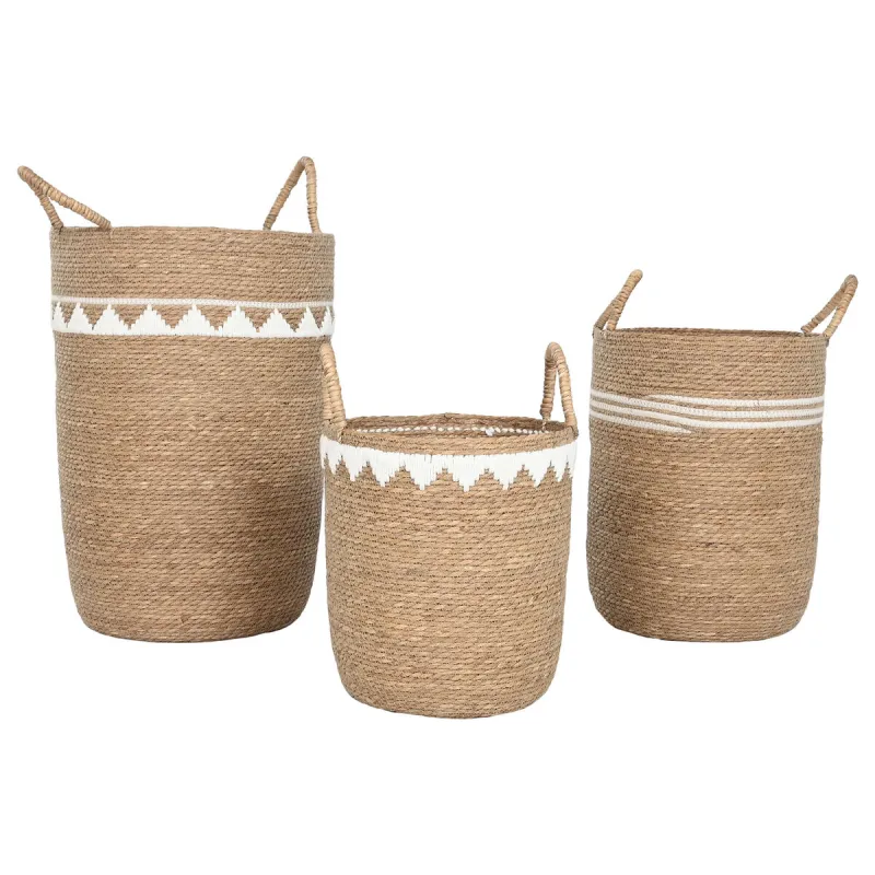 Basket set Home ESPRIT White Natural Seagrass (3 Pieces)