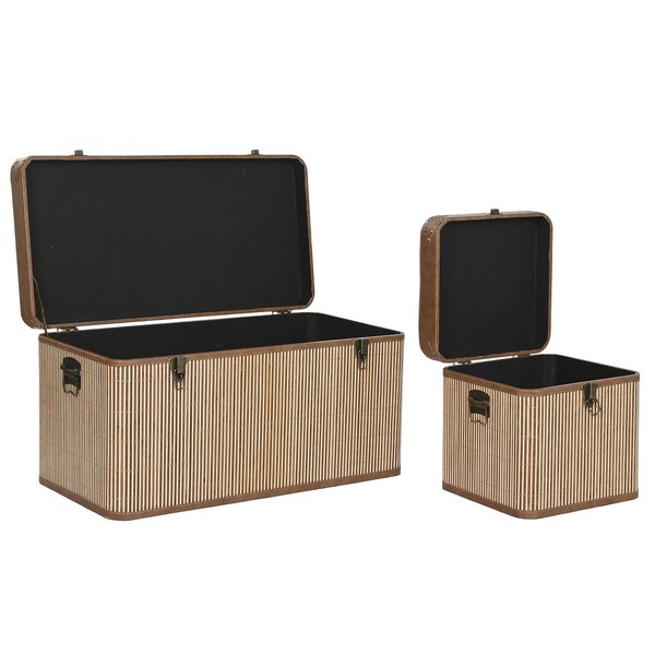 Set of Chests Home ESPRIT Brown Natural Polyurethane Bamboo Oriental 80 x 40 x 44 cm 80 x 40 x 45 cm (3 Units)