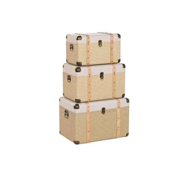 Set of Chests Home ESPRIT Natural Polyester Wood Traditional (3 Units)
