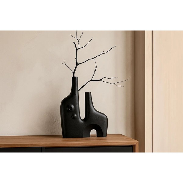 Vase Home ESPRIT Black Aluminium Abstract Modern 30 x 5 x 40 cm