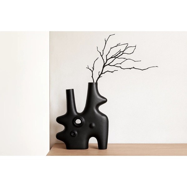 Vase Home ESPRIT Black Aluminium Abstract Modern 30 x 5 x 40 cm