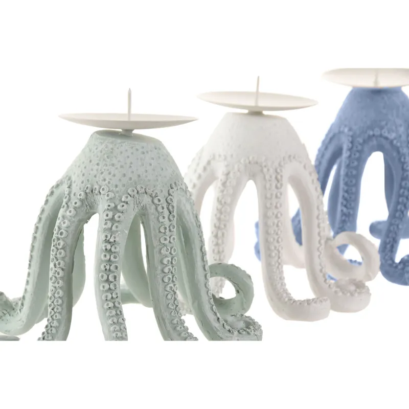 Candleholder Home ESPRIT Blue White Resin (3 Units)