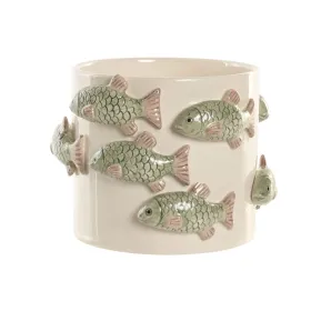 Planter Home ESPRIT White Green Ceramic Mediterranean 18,5 x 18,5 x 14 cm