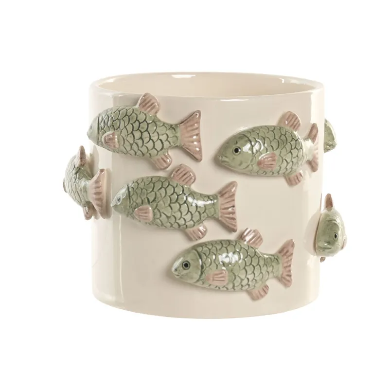 Planter Home ESPRIT White Green Ceramic Mediterranean 18,5 x 18,5 x 14 cm
