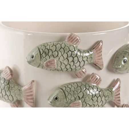Planter Home ESPRIT White Green Ceramic Mediterranean 18,5 x 18,5 x 14 cm