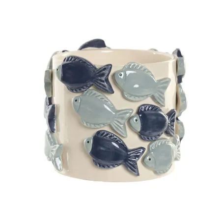 Planter Home ESPRIT Blue White Ceramic 18 x 18 x 16 cm