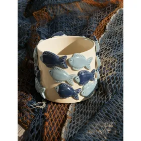 Planter Home ESPRIT Blue White Ceramic 18 x 18 x 16 cm