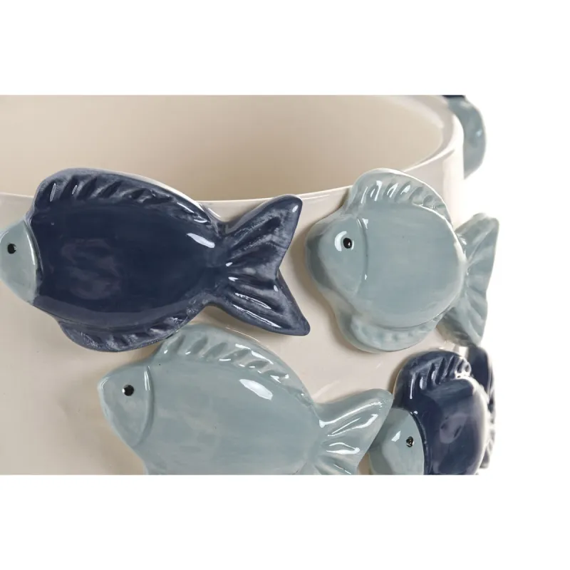 Planter Home ESPRIT Blue White Ceramic 18 x 18 x 16 cm