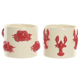 Planter Home ESPRIT Red Cream Ceramic Mediterranean 16,5 X 16,5 X 13 CM (2 Units)
