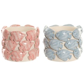 Planter Home ESPRIT Blue Coral Ceramic Mediterranean 18 x 18 x 15 cm (2 Units)