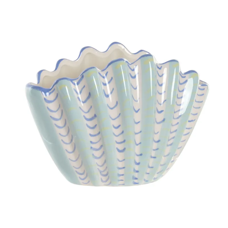 Vase Home ESPRIT Sky blue Stoneware Shell Mediterranean 22 X 11,3 X 15 CM