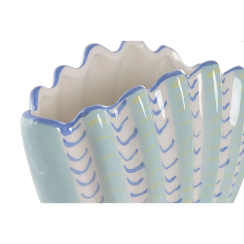 Vase Home ESPRIT Sky blue Stoneware Shell Mediterranean 22 X 11,3 X 15 CM