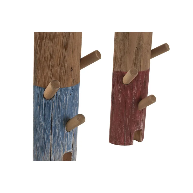 Wall mounted coat hanger Home ESPRIT Blue Red Recycled Wood 12 X 10 X 75 CM (2 Units)