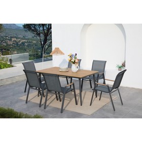 Table set with 6 chairs Home ESPRIT Brown Dark grey 150 X 90 X 73 CM