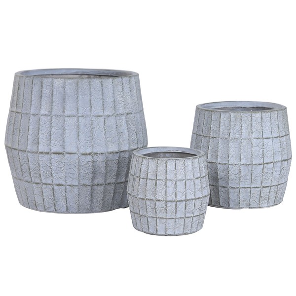 Set of Planters Home ESPRIT Grey Fibre Magnesium 50 x 50 x 50 cm (3 Pieces)