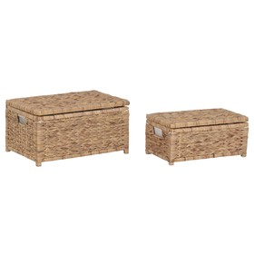 Laundry basket Home ESPRIT White Natural Wood Water hyacinth Tropical 60 X 38 X 30 CM (2 Units)