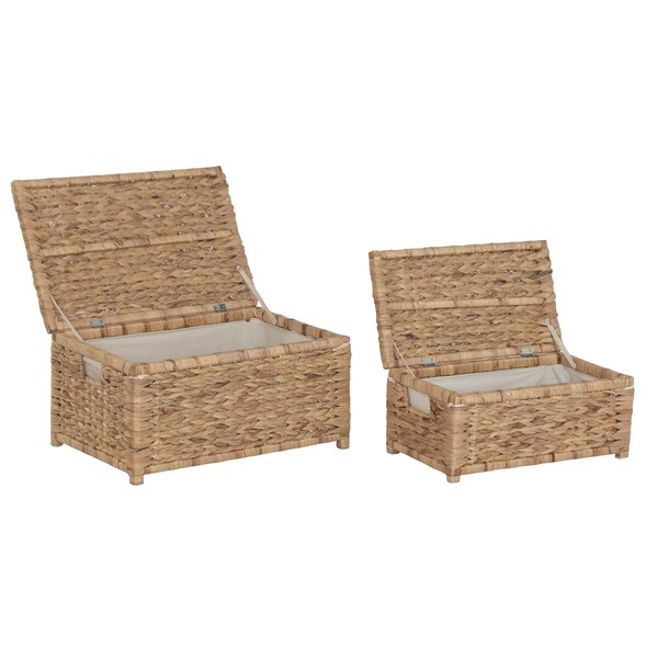 Laundry basket Home ESPRIT White Natural Wood Water hyacinth Tropical 60 X 38 X 30 CM (2 Units)