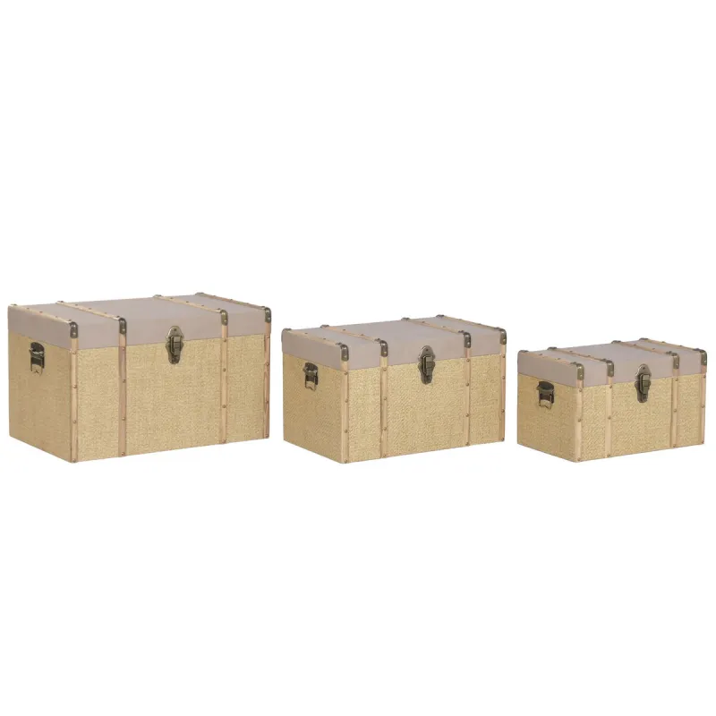 Set of Chests Home ESPRIT Brown Natural Polyurethane Fibre Alpino 56 X 35 X 33 CM (3 Units)