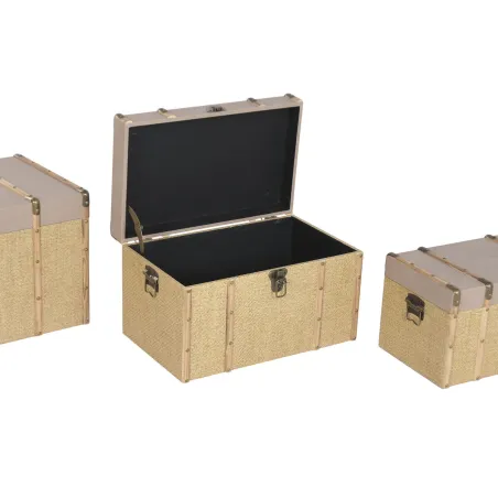 Set of Chests Home ESPRIT Brown Natural Polyurethane Fibre Alpino 56 X 35 X 33 CM (3 Units)