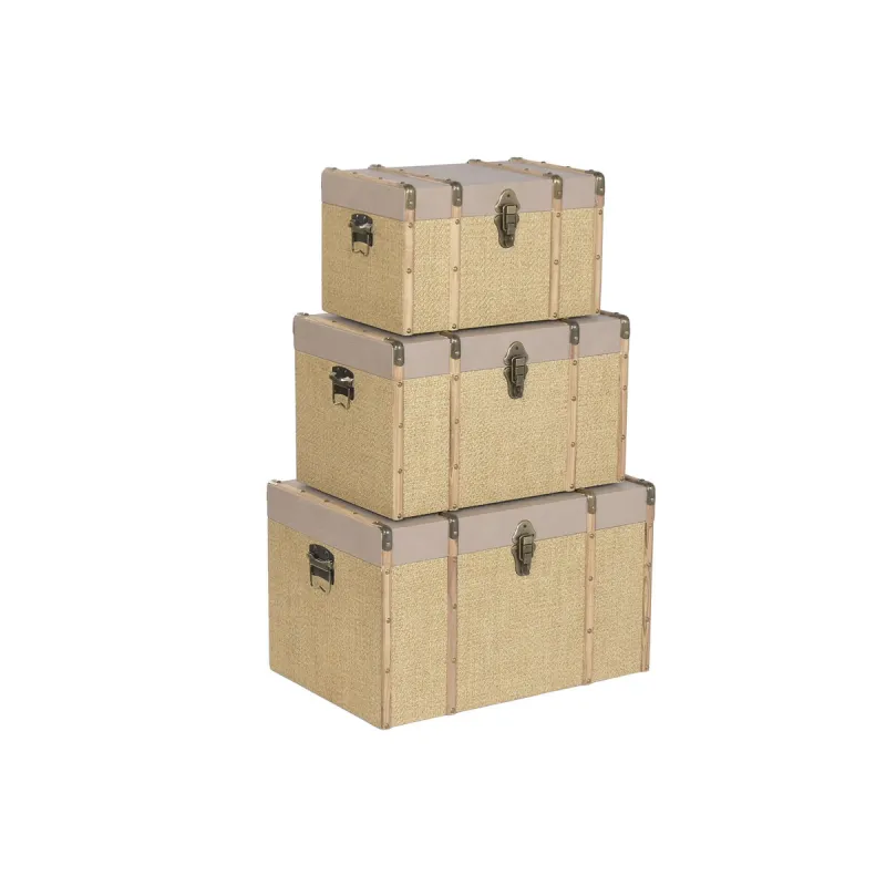 Set of Chests Home ESPRIT Brown Natural Polyurethane Fibre Alpino 56 X 35 X 33 CM (3 Units)