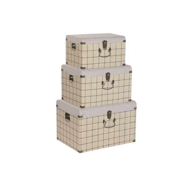 Set of Chests Home ESPRIT Black Beige Polyester Wood Scandi 60 X 40 X 38 CM (3 Units)