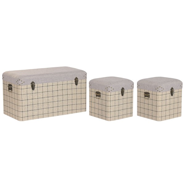 Set of Chests Home ESPRIT Black Beige Polyester Wood Scandi 80 x 40 x 44 cm (3 Units)