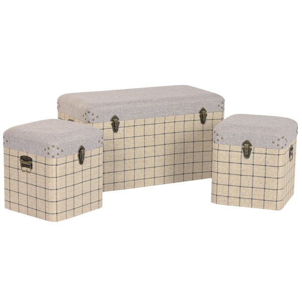 Set of Chests Home ESPRIT Black Beige Polyester Wood Scandi 80 x 40 x 44 cm (3 Units)