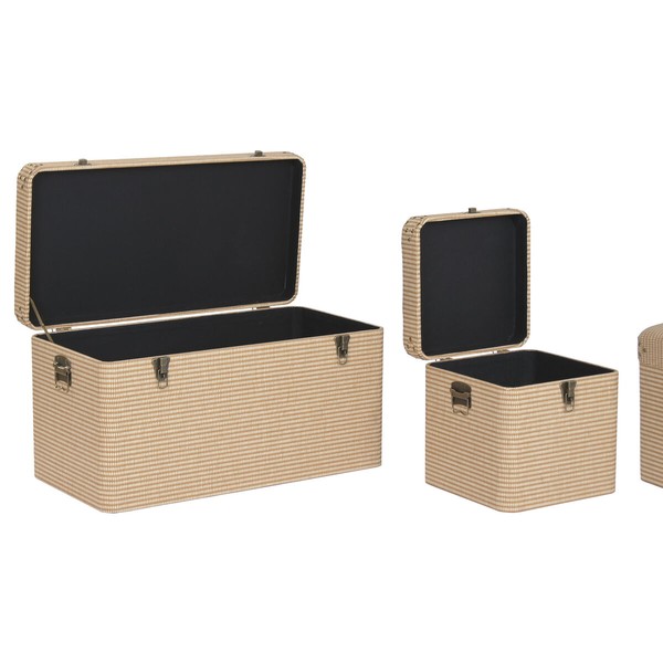 Set of Chests Home ESPRIT Natural Polyester Wood Traditional 80 x 40 x 44 cm (3 Units)