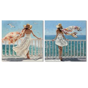 Canvas Home ESPRIT Blue Mediterranean 100 x 3 x 100 cm (2 Units)