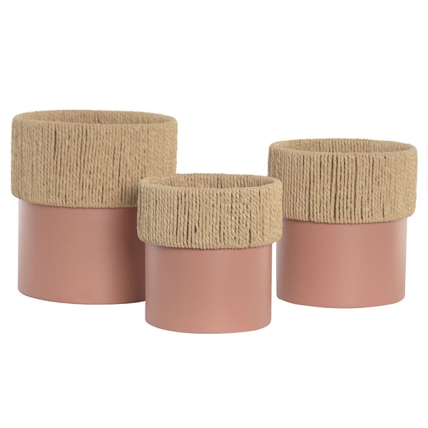 Set of Planters Home ESPRIT Natural Light Pink Iron Fibre Urban 25 x 25 x 27 cm (3 Pieces)