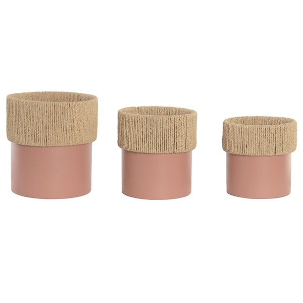 Set of Planters Home ESPRIT Natural Light Pink Iron Fibre Urban 25 x 25 x 27 cm (3 Pieces)