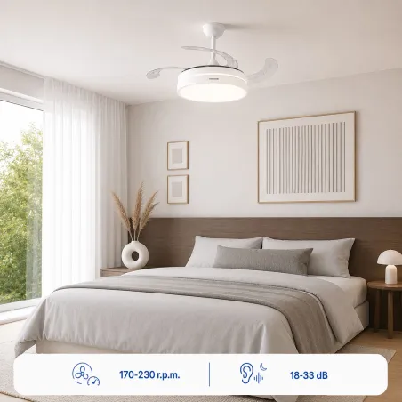 LED Ceiling Fan with 4 Retractable Blades Keteez InnovaGoods White 72 W Ø49-104 cm