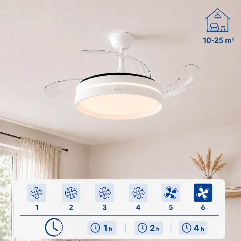 LED Ceiling Fan with 4 Retractable Blades Keteez InnovaGoods White 72 W Ø49-104 cm