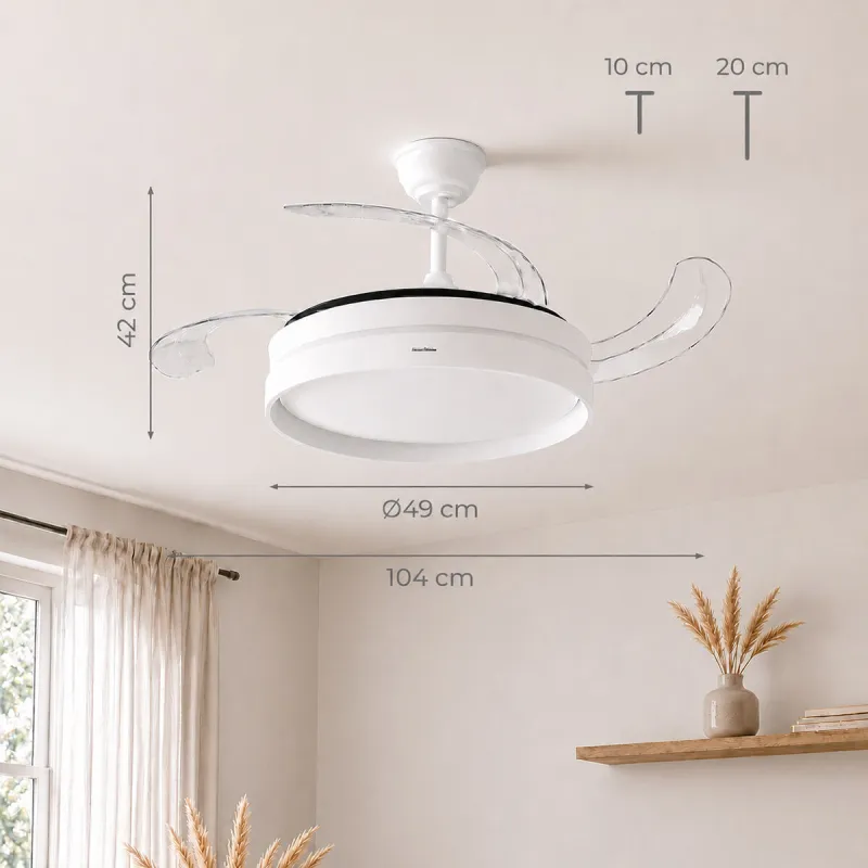 LED Ceiling Fan with 4 Retractable Blades Keteez InnovaGoods White 72 W Ø49-104 cm