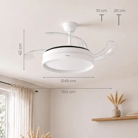 LED Ceiling Fan with 4 Retractable Blades Keteez InnovaGoods White 72 W Ø49-104 cm