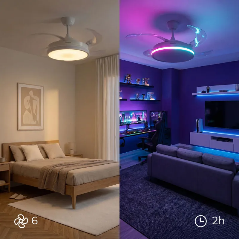 Ceiling Fan with RGB LED Light, 4 Retractable Blades and Remote Control InnovaGoods