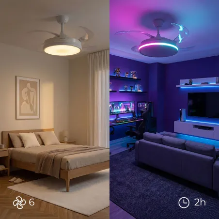 Ceiling Fan with RGB LED Light, 4 Retractable Blades and Remote Control InnovaGoods