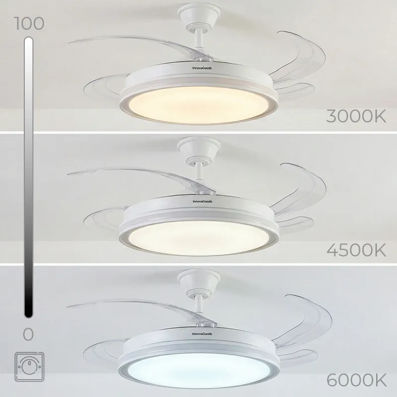 Ceiling Fan with RGB LED Light, 4 Retractable Blades and Remote Control InnovaGoods