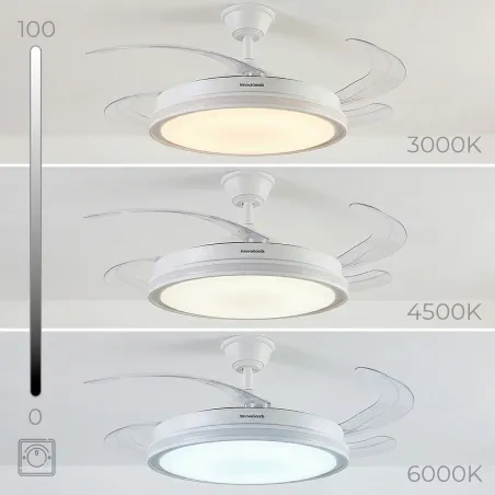 Ceiling Fan with RGB LED Light, 4 Retractable Blades and Remote Control InnovaGoods