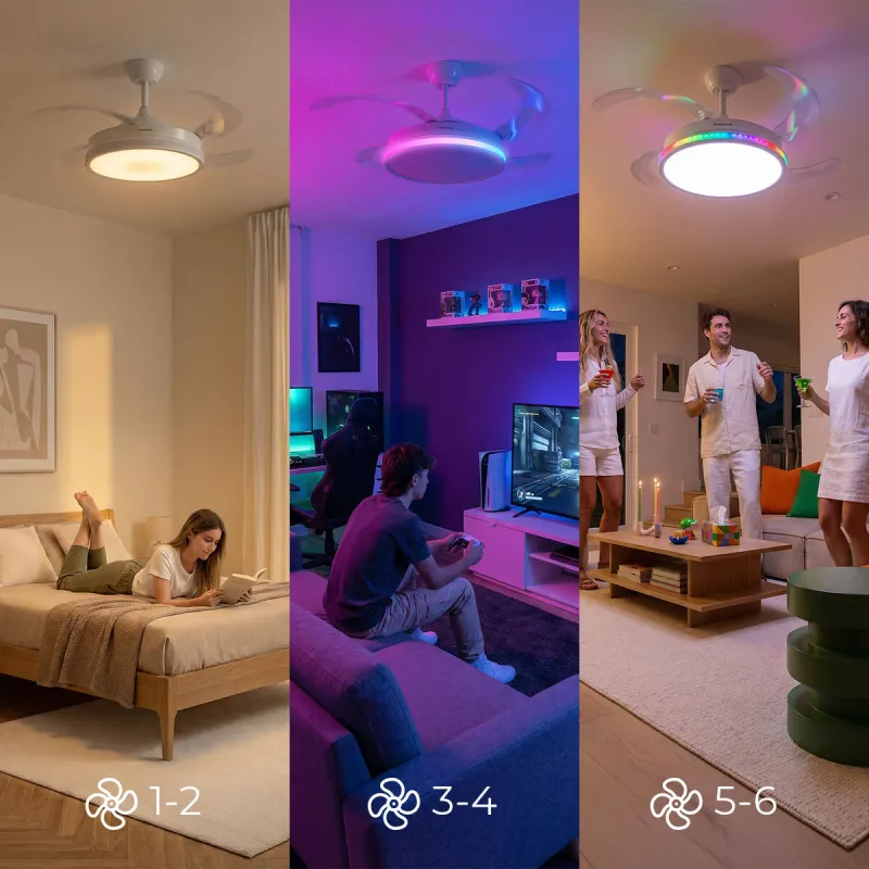 Ceiling Fan with RGB LED Light, 4 Retractable Blades and Remote Control InnovaGoods