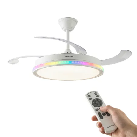 Ceiling Fan with RGB LED Light, 4 Retractable Blades and Remote Control InnovaGoods