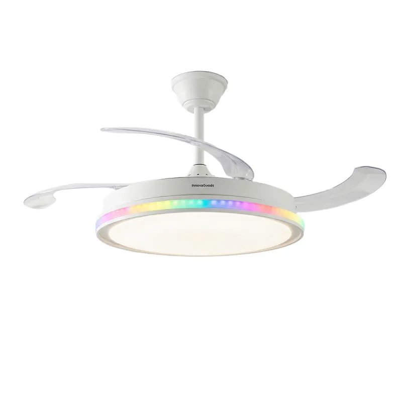 Ceiling Fan with RGB LED Light, 4 Retractable Blades and Remote Control InnovaGoods