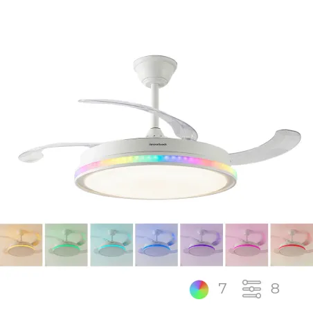Ceiling Fan with RGB LED Light, 4 Retractable Blades and Remote Control InnovaGoods