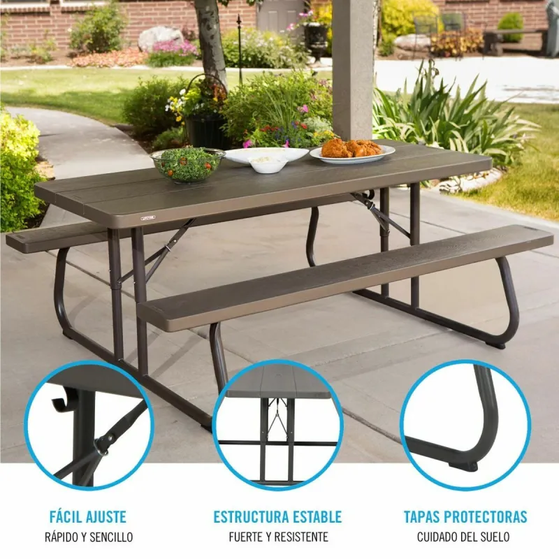 Picnic table Lifetime Wood Brown Foldable Steel Plastic 183 x 145 x 74 cm