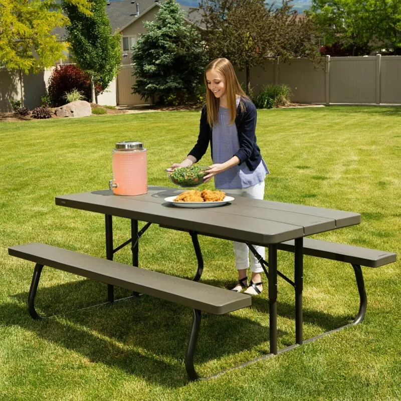 Piknika galds Lifetime Koks Brūns Locīšana Tērauds Plastmasa 183 x 145 x 74 cm