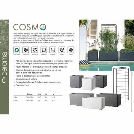 Lillepott Deroma Cosmo Hall Plastmass Ringlussevõetud plast 38 x 38 x 39 cm Kandiline Kuup 38 cm