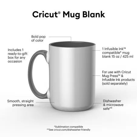 Customisable Mug for Cutting Plotter Cricut 2009330 White Grey 425 ml