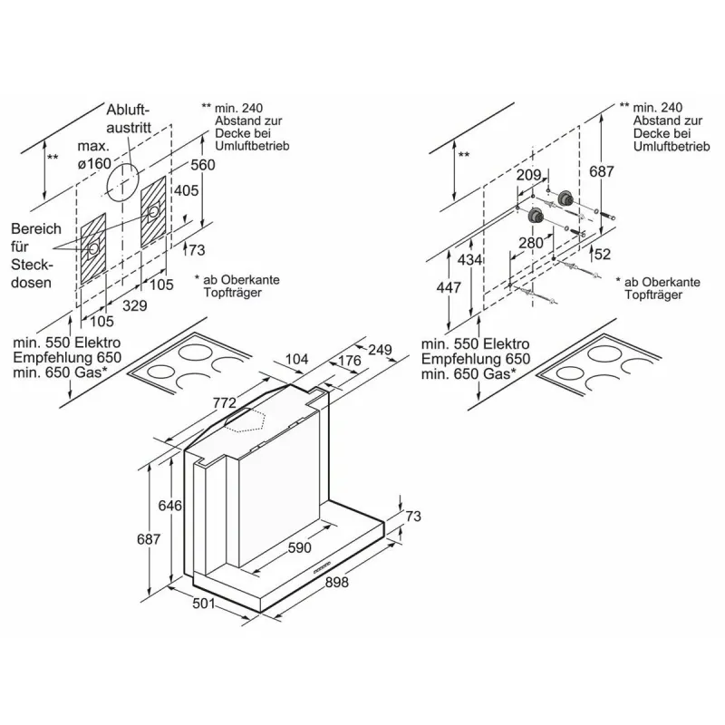 Parastais pārvalks BOSCH DWB099752 90 cm 770 m3/h 58 dB 317W
